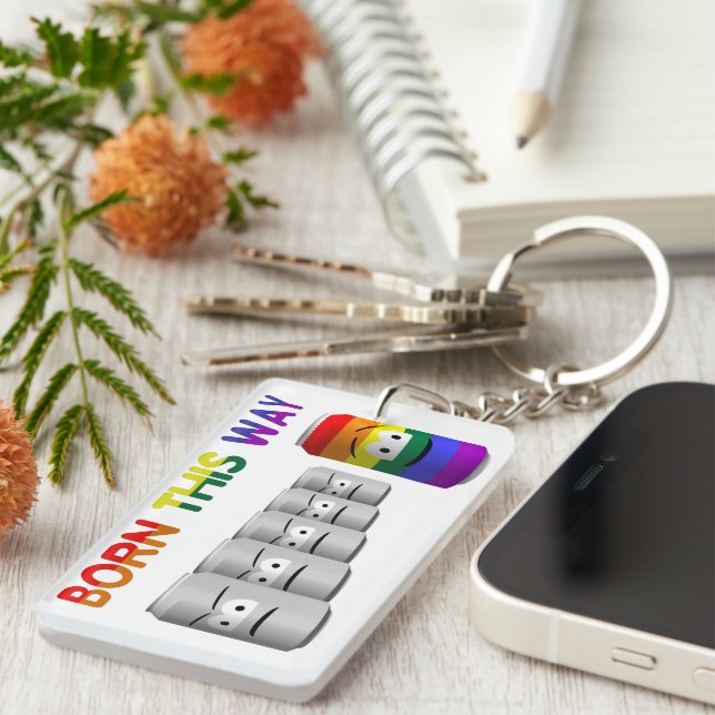 Porte-clefs Né ainsi LGBT Rainbow Stripe (Devant droit)