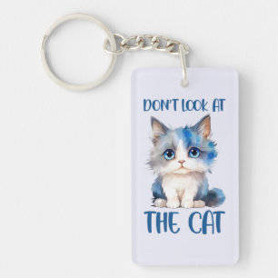 Porte-clefs Ne regardez pas le chat - adorable chaton bleu