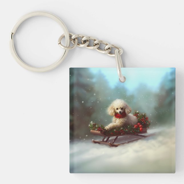 Porte-clefs Neige de Noël caniche hiver (Devant)