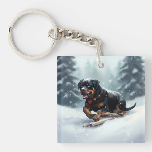 Porte-clefs Neige de Noël Rottweiler hiver Oreiller (Devant)