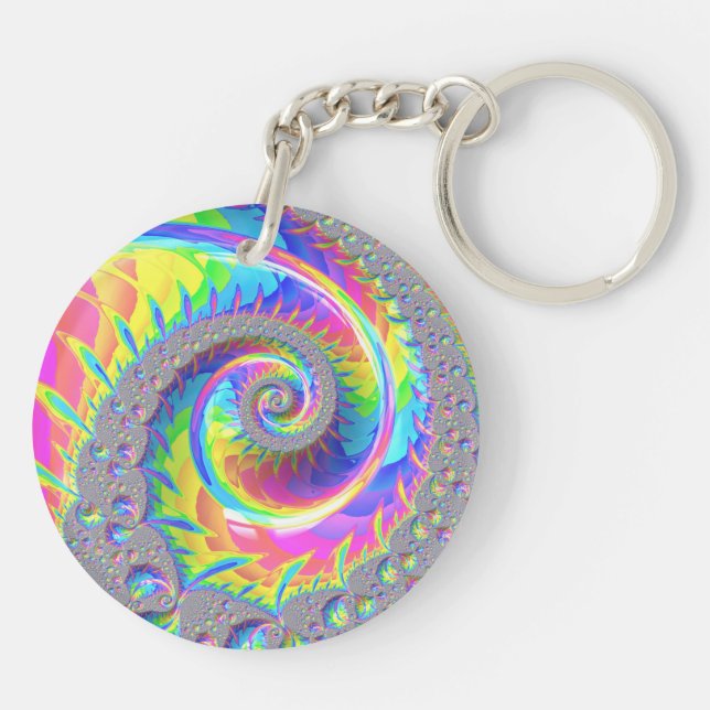 Porte-clefs Neon Arc-en-ciel Spiral Fractal Art numérique Abst (Dos)