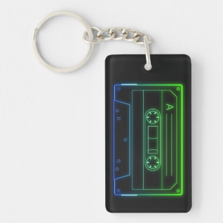 Porte-clefs Neon Cassette Key Ring, Green Dark Blue Vaporwave