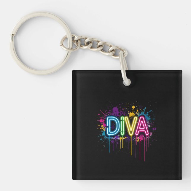 Porte-clefs Neon Diva Graffiti Collage with Dripping Paint on  (Devant)