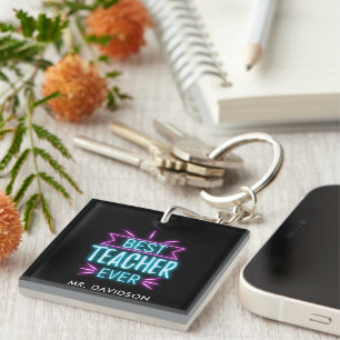 Porte-clefs Neon   Meilleur Professeur Monogramme Merci