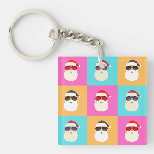 Porte-clefs Neon Père Noël avec lunettes de soleil Cool Motif  (Devant)