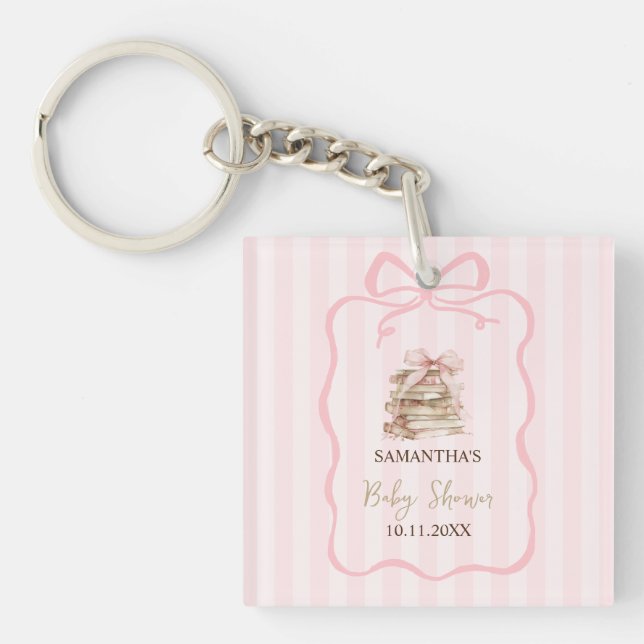 Porte-clefs New Chapter Pink Bow Stripes Baby Shower (Devant)