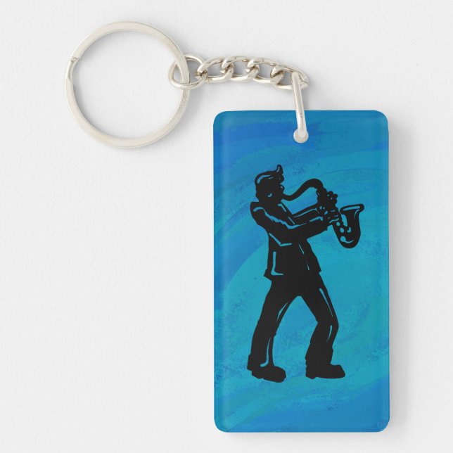 Porte-clefs New York Boogie Nuits Saxophone Bleu (Devant)