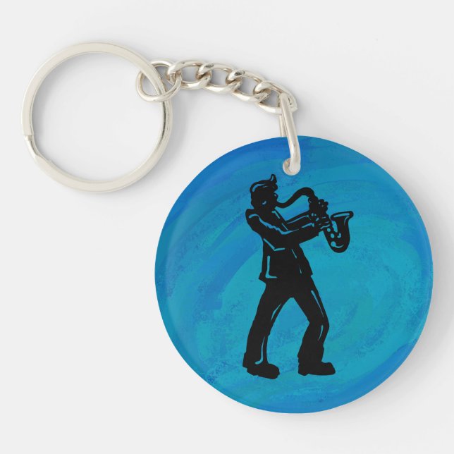 Porte-clefs New York Boogie Nuits Saxophone Bleu (Devant)