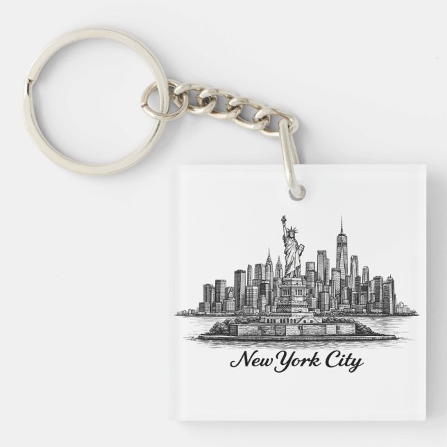 Porte-clefs New York City Skyline Line Art Illustration (Devant)