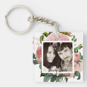 Porte-clefs Newlywed Blush Pink Roses Botanical Floral