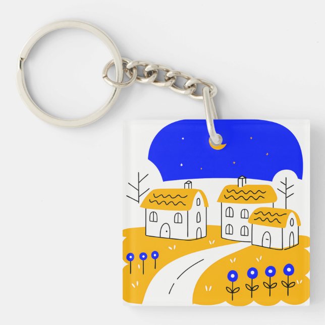 Porte-clefs Night Scene of a Small Village Landscape (Devant)
