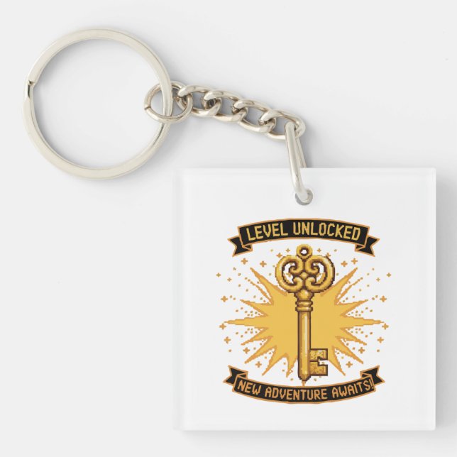 Porte-clefs Niveau Débloqué Rétro Gaming Pixel Art Clé | Nouve (Devant)