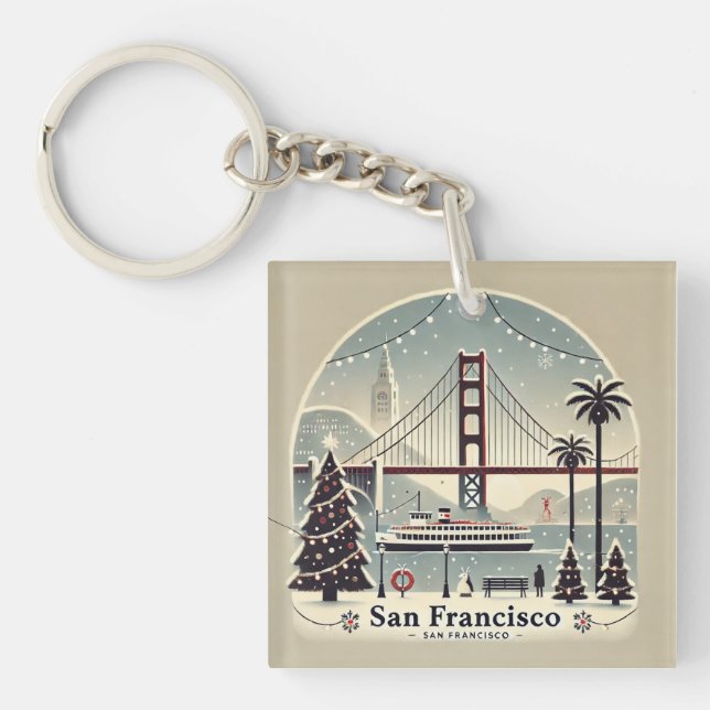 Porte-clefs Noël à San Francisco - Golden Gate Bridge (Devant)