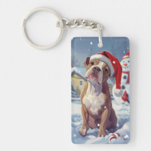 Porte-clefs Noël American Staffordshire Winter Wonderland
