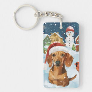 Porte-clefs Noël au pays des merveilles de l'hiver pour teckel