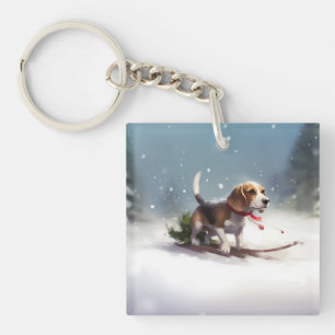 Porte-clefs Noël Beagle neige hiver