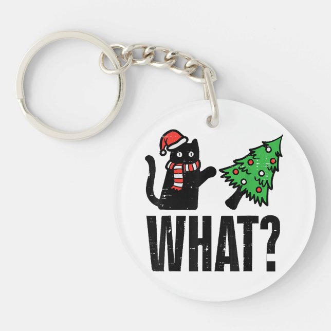 Porte-clefs Noël Chat Tipping Xmas Tree Drôle (Devant)