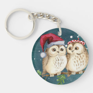 Porte-clefs Noël chouette mignonne faune chapeau du Père Noël