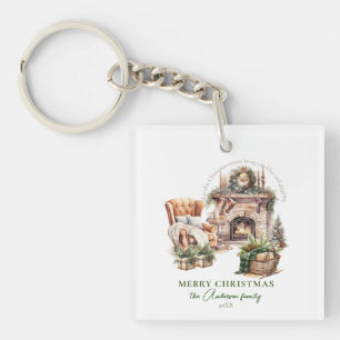 Porte-clefs Noël cosy Nom de famille personnalisé