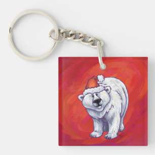 Porte-clefs Noël de l'ours polaire sur le rouge