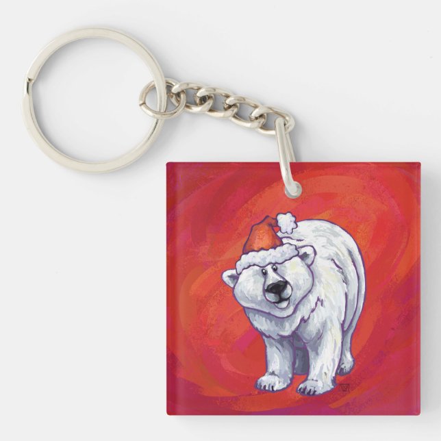 Porte-clefs Noël de l'ours polaire sur le rouge (Devant)