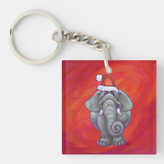 Porte-clefs Noël des éléphants en rouge (Devant)