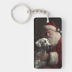 Porte-clefs Noël festif Dalmatien avec le Père Noël