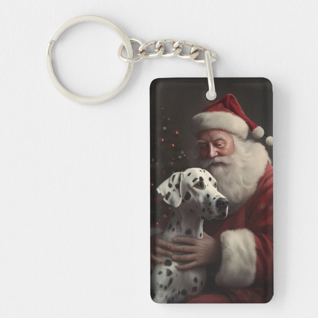 Porte-clefs Noël festif Dalmatien avec le Père Noël (Devant)