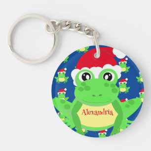 Porte-clefs Noël Grenouille bleue Santa Hat Motif Nouveauté
