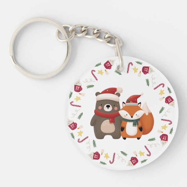 Porte-clefs Noël/hiver Mignonne Ours et renard (Devant)
