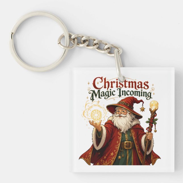 Porte-clefs Noël Magie Arrivée Magicien Père Noël  (Devant)