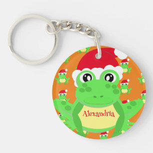 Porte-clefs Noël Orange Frog Santa Hat Motif Nouveauté