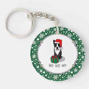 Porte-clefs Noël Père Noël Boston Terrier (noir) mignonne