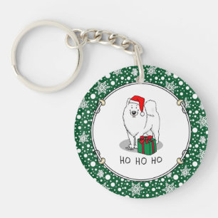 Porte-clefs Noël Père Noël Casquette Samoyé Chien Drôle