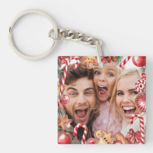 Porte-clefs Noël Personnalisé Deux Photo Acrylique À Deux Côté