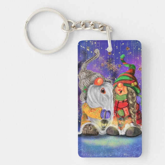 Porte-clefs Noël Porte - clé Cadeau Couple Gnomes Chanter (Devant)