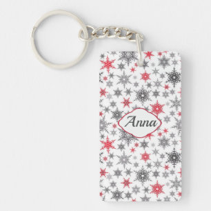 Porte-clefs Noël, rouge, blanc, flocons de neige, hiver, Nouve