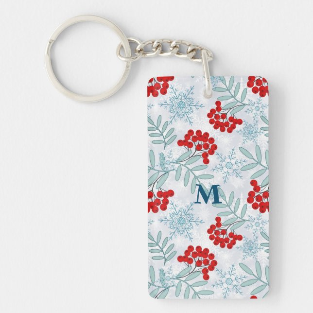 Porte-clefs Noël, Rowan, rouge, blanc, flocons de neige (Devant)