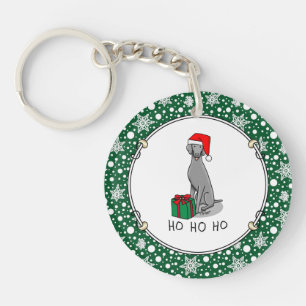 Porte-clefs Noël Santa Hat Weimaraner Chien (gris 1) mignon