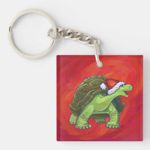 Porte-clefs Noël Tortue Sur Rouge