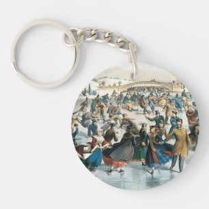 Porte-clefs Noël victorien Central Park Currier & Ives