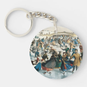 Porte-clefs Noël victorien Central Park Currier & Ives