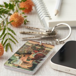 Porte-clefs Noël vintage, enfants au Père Noël victorien