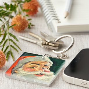 Porte-clefs Noël vintage, joyeux Père Noël rétro des années 50