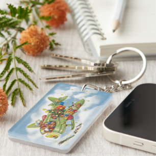 Porte-clefs Noël vintage, le Père Noël pilotant un avion