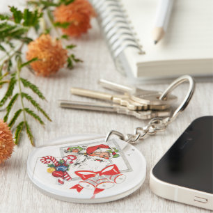 Porte-clefs Noël vintage, Père Noël avec Cannes de Bonbon