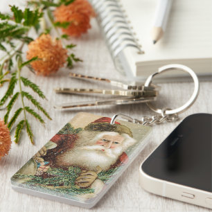 Porte-clefs Noël vintage, Père Noël victorien avec pin