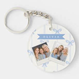 Porte-clefs Nœud Bleu Personnalisé Coquette Nom Esthétique