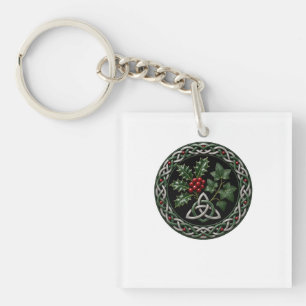 Porte-clefs Nœud celtique de la Trinité au houx et à la lierre