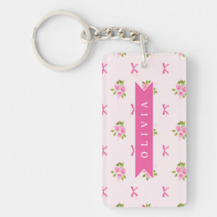 Porte-clefs Nœud Floral Féminin Coquette Rose Personnalisé